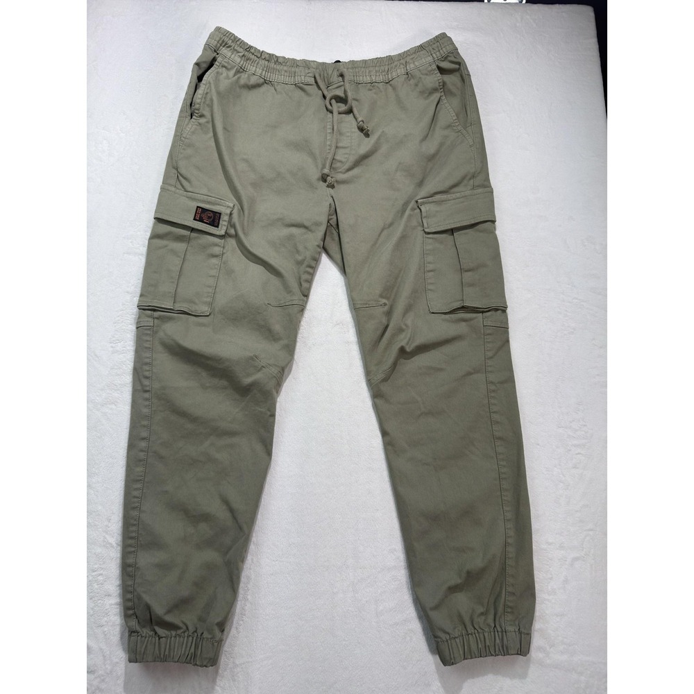 Zara Pants Mens 36x28 Green Cargo Jogger Elastic Waist Canvas Cuffed Casual